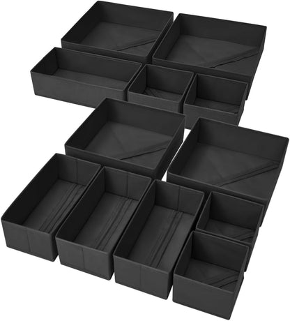 Drawer Organizer Clothes, 12 Pack Dresser Organizer, Foldable Closet Organizers and Storage, Fabric Dresser Bins, Drawer Dividers for Nursery, Baby Clothes, Underwears, Sock (Beige)