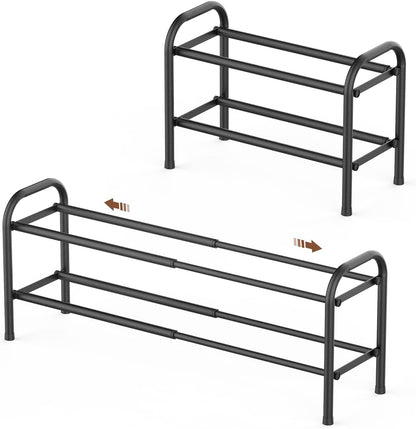 Shoe Rack for Closet, Expandable Shoe Organizer Storage Shelf, Adjustable Metal Free Standing Small Closet Shoe Rack for Entryway, Doorway (3-Tier Black)