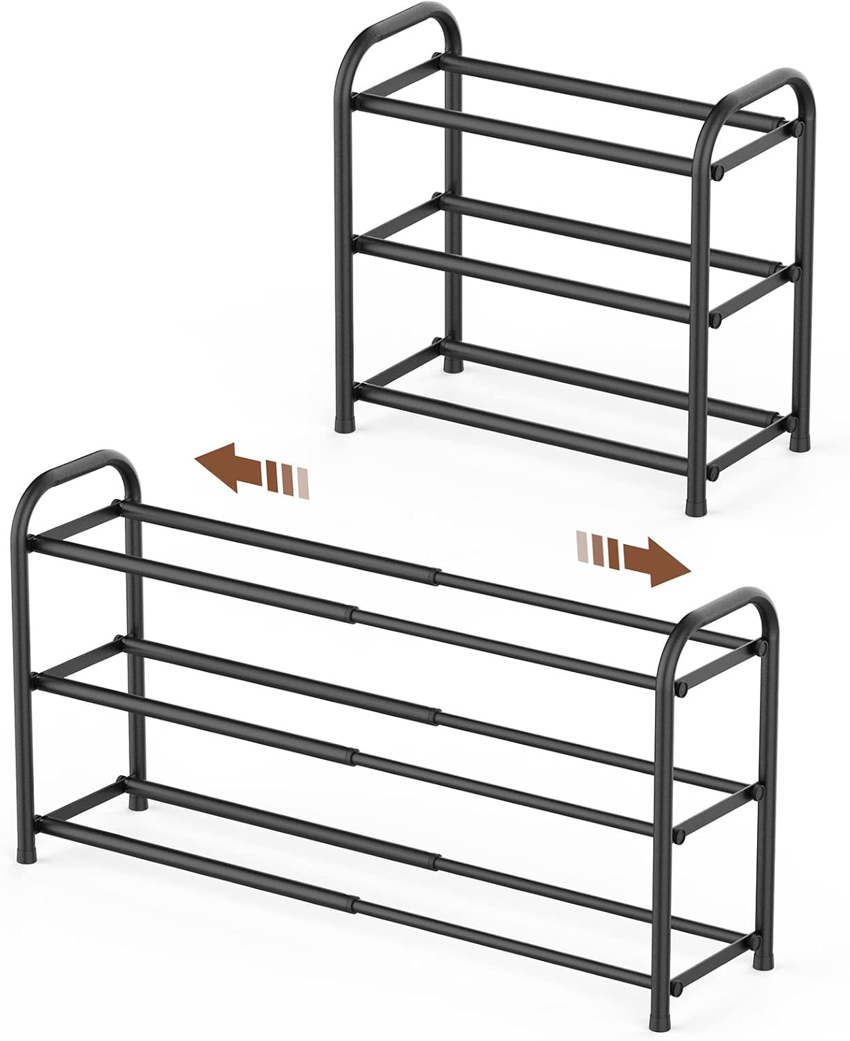 Shoe Rack for Closet, Expandable Shoe Organizer Storage Shelf, Adjustable Metal Free Standing Small Closet Shoe Rack for Entryway, Doorway (3-Tier Black)