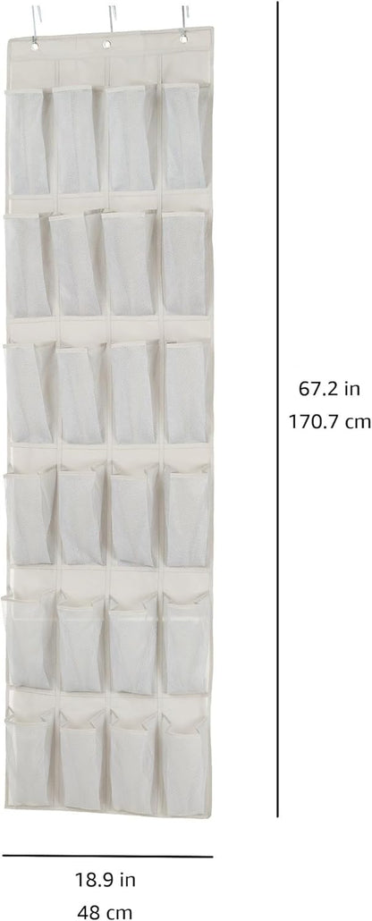 24 Medium Mesh Pocket Over-the-Door Hanging Shoe Organizer, Space Saving Shoe Storage, Light Grey | Over-the-Door