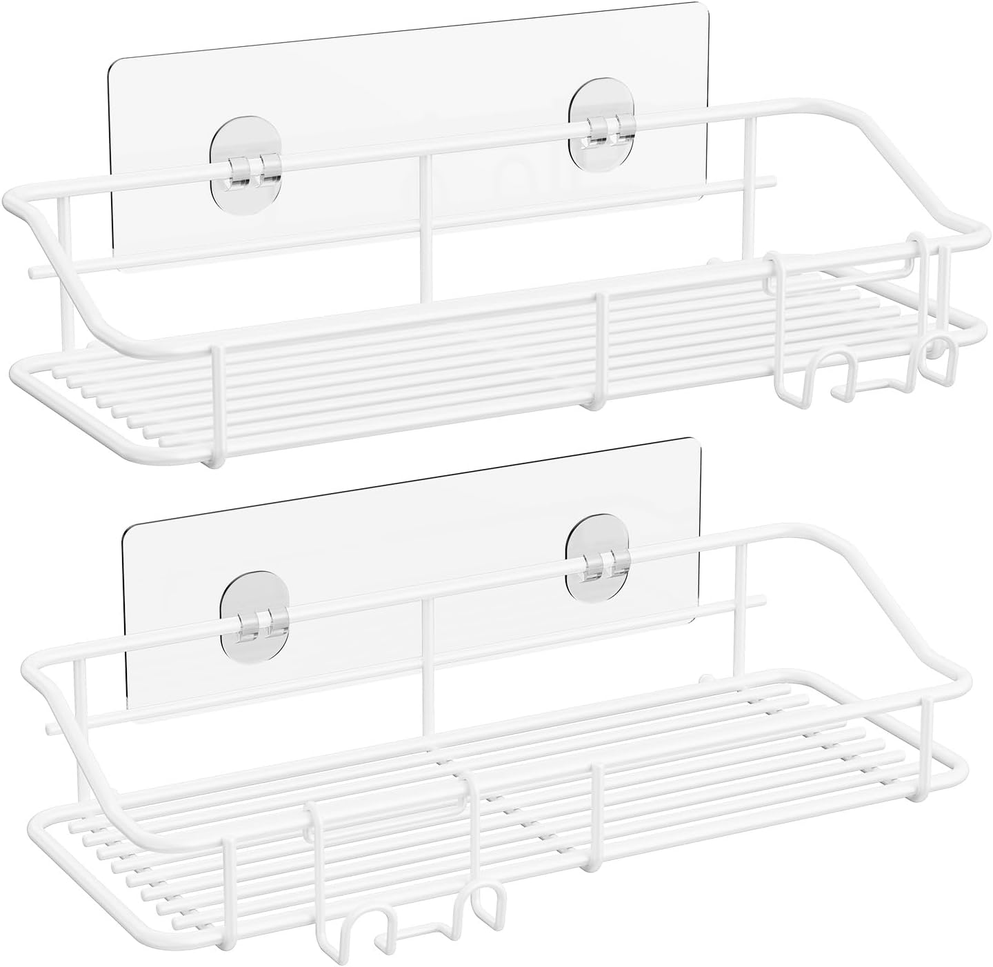 Shower Caddy Shelf Storage Rack Adhesive Without Drilling Stainless Steel with Hooks for Washroom, Lavatory, Restroom, Toilet, Bathroom, Kitchen - 2 Pack