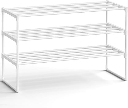 Shoe Rack, 3-Tier Shoe Organizer, Metal Storage Shelf, Upright or Upside Down, for 16-20 Pairs, Stackable, for Entryway, 11.8 x 36.2 x 21.7 Inches, Black ULSA303B02