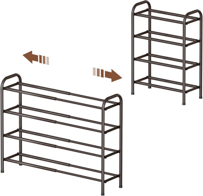 Shoe Rack for Closet, Expandable Shoe Organizer Storage Shelf, Adjustable Metal Free Standing Small Closet Shoe Rack for Entryway, Doorway (3-Tier Black)