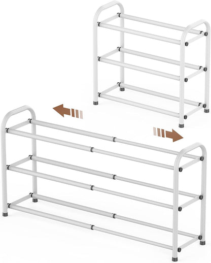 Shoe Rack for Closet, Expandable Shoe Organizer Storage Shelf, Adjustable Metal Free Standing Small Closet Shoe Rack for Entryway, Doorway (3-Tier Black)