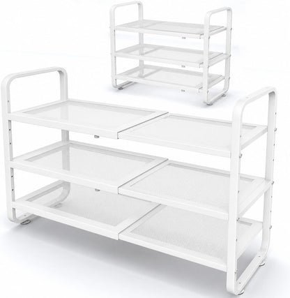 Shoe Rack - Expandable Shoe Organizer for Closet, Adjustable Metal Shoe Shelf Storage, Stackable Long Shoe Stand Holder for Garage, Entryway, Door Entrance (Black, 2-Tier)