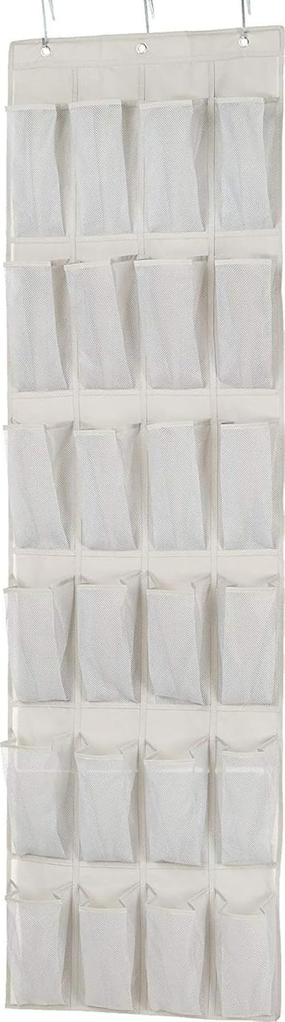 24 Medium Mesh Pocket Over-the-Door Hanging Shoe Organizer, Space Saving Shoe Storage, Light Grey | Over-the-Door