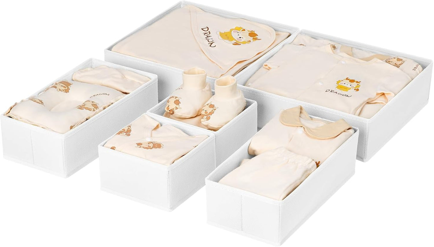 Drawer Organizer Clothes, 12 Pack Dresser Organizer, Foldable Closet Organizers and Storage, Fabric Dresser Bins, Drawer Dividers for Nursery, Baby Clothes, Underwears, Sock (Beige)