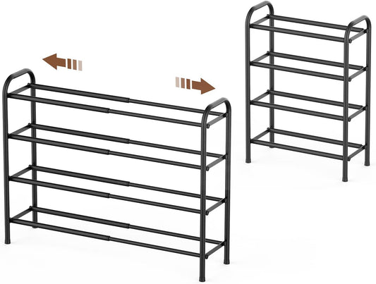 Shoe Rack for Closet, Expandable Shoe Organizer Storage Shelf, Adjustable Metal Free Standing Small Closet Shoe Rack for Entryway, Doorway (3-Tier Black)
