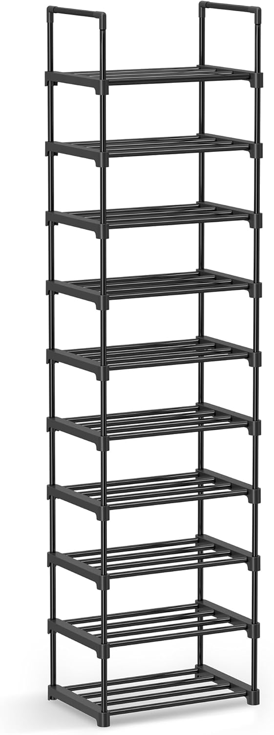 Shoe Rack, 3-Tier Shoe Organizer, Metal Storage Shelf, Upright or Upside Down, for 16-20 Pairs, Stackable, for Entryway, 11.8 x 36.2 x 21.7 Inches, Black ULSA303B02