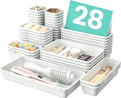 Drawer Organizer, 【𝟱𝗦𝗶𝘇𝗲】 Makeup organizer, 【Holds 177 Items】 Bathroom Organizers and Storage, Organization and Storage, Desk Drawer Organizer for Vanity (Clear)