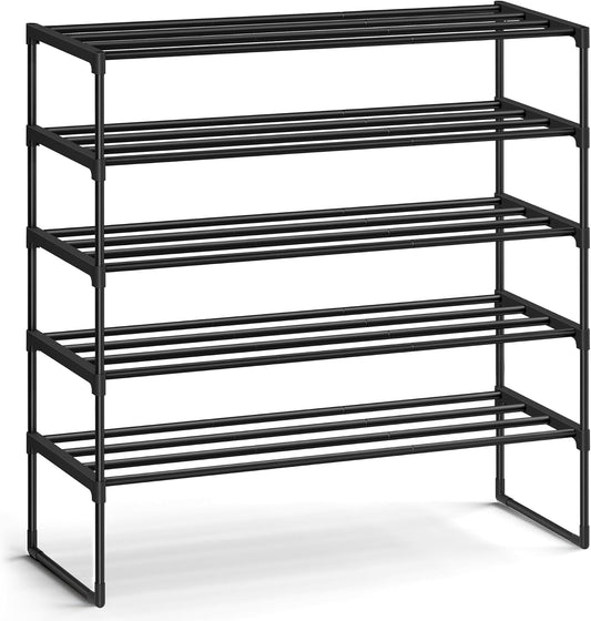 Shoe Rack, 3-Tier Shoe Organizer, Metal Storage Shelf, Upright or Upside Down, for 16-20 Pairs, Stackable, for Entryway, 11.8 x 36.2 x 21.7 Inches, Black ULSA303B02