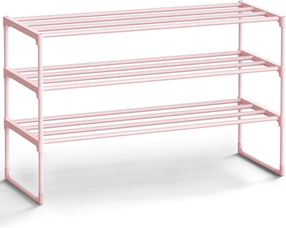 Shoe Rack, 3-Tier Shoe Organizer, Metal Storage Shelf, Upright or Upside Down, for 16-20 Pairs, Stackable, for Entryway, 11.8 x 36.2 x 21.7 Inches, Black ULSA303B02