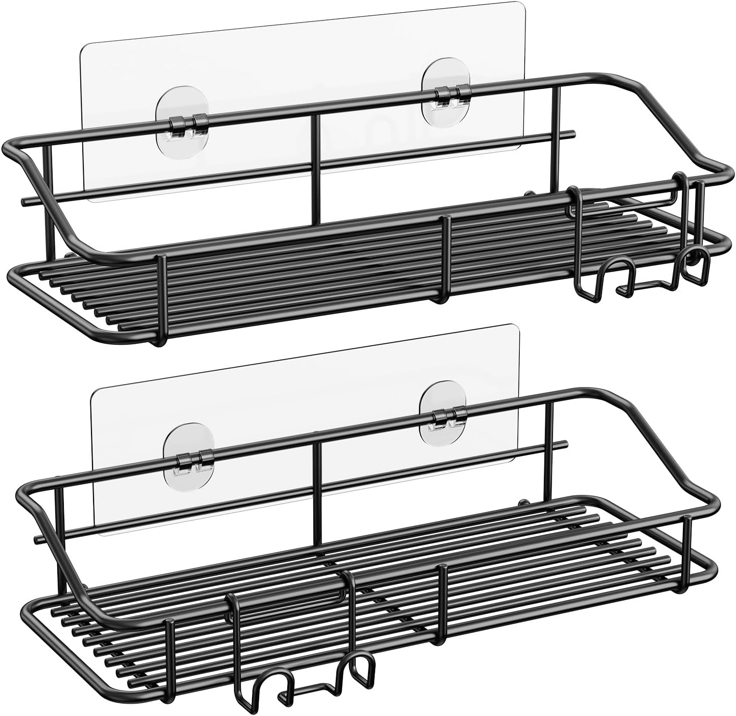 Shower Caddy Shelf Storage Rack Adhesive Without Drilling Stainless Steel with Hooks for Washroom, Lavatory, Restroom, Toilet, Bathroom, Kitchen - 2 Pack