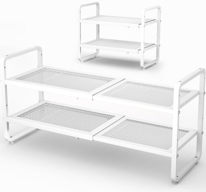 Shoe Rack - Expandable Shoe Organizer for Closet, Adjustable Metal Shoe Shelf Storage, Stackable Long Shoe Stand Holder for Garage, Entryway, Door Entrance (Black, 2-Tier)