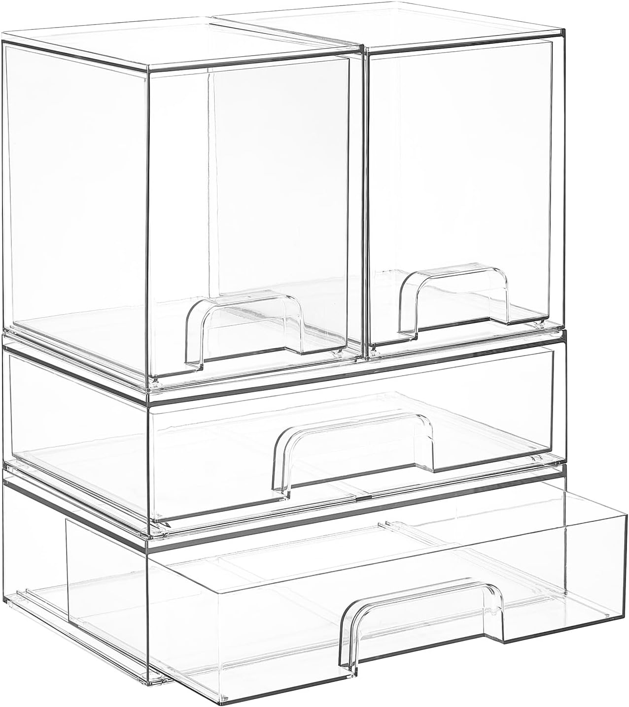Stackable Storage Drawers Set of 5, Clear Plastic Organizer Bins for Baby Bottle, Beauty Supplies Storage, Ideal for Kichen Countertop, Vanity, Bathroom, Cabinet, Pantry Organization