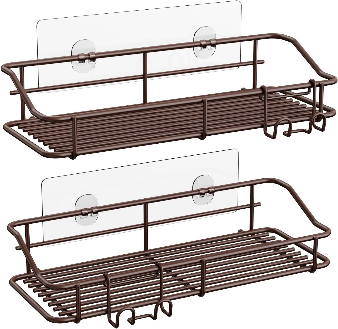 Shower Caddy Shelf Storage Rack Adhesive Without Drilling Stainless Steel with Hooks for Washroom, Lavatory, Restroom, Toilet, Bathroom, Kitchen - 2 Pack