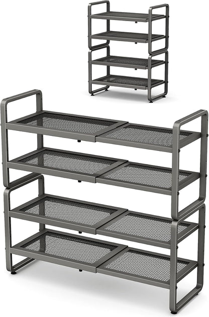 Shoe Rack - Expandable Shoe Organizer for Closet, Adjustable Metal Shoe Shelf Storage, Stackable Long Shoe Stand Holder for Garage, Entryway, Door Entrance (Black, 2-Tier)