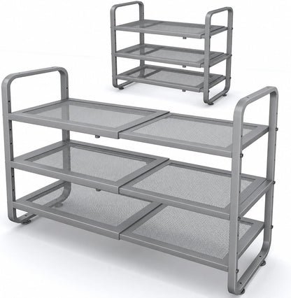 Shoe Rack - Expandable Shoe Organizer for Closet, Adjustable Metal Shoe Shelf Storage, Stackable Long Shoe Stand Holder for Garage, Entryway, Door Entrance (Black, 2-Tier)