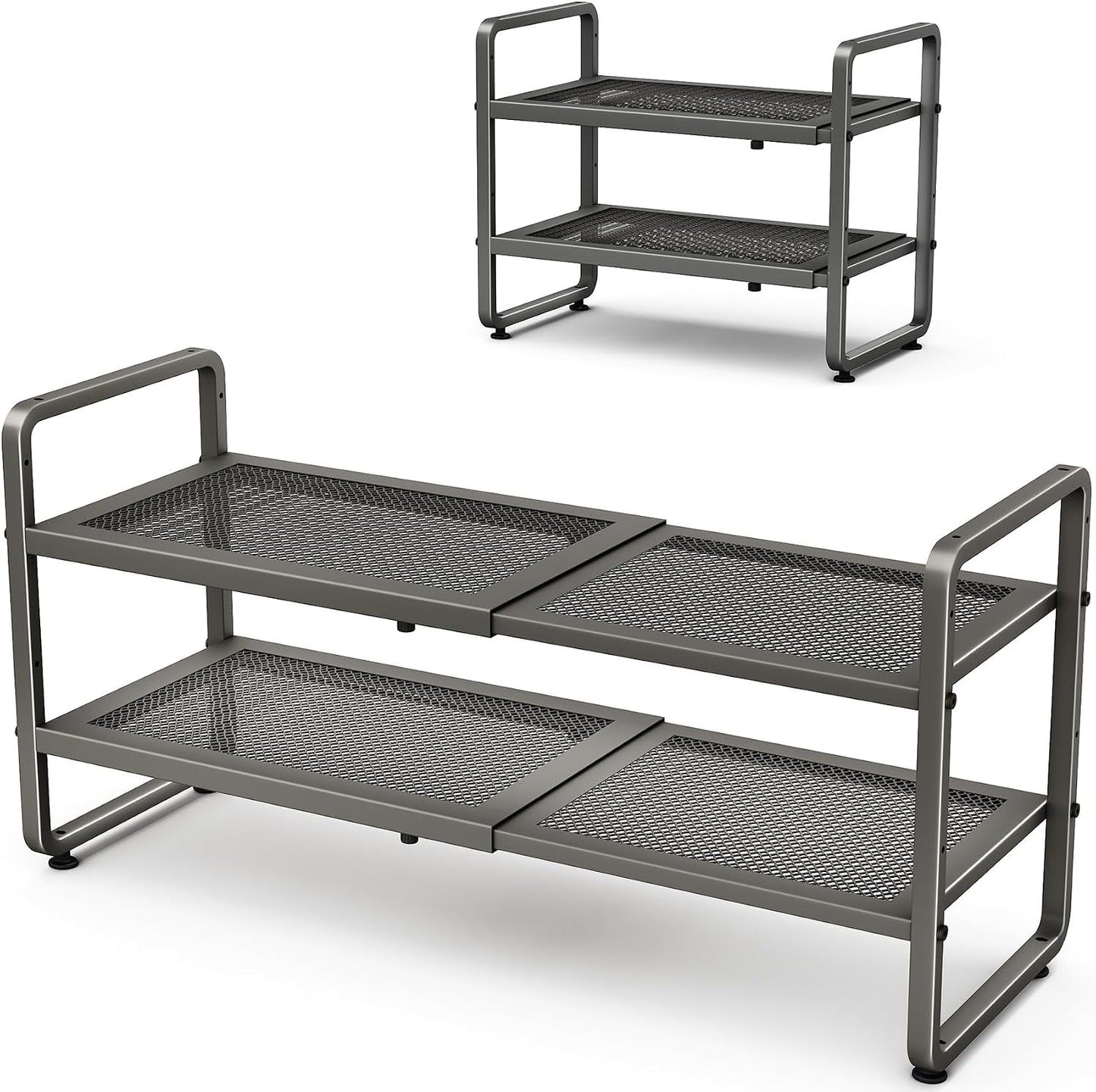 Shoe Rack - Expandable Shoe Organizer for Closet, Adjustable Metal Shoe Shelf Storage, Stackable Long Shoe Stand Holder for Garage, Entryway, Door Entrance (Black, 2-Tier)