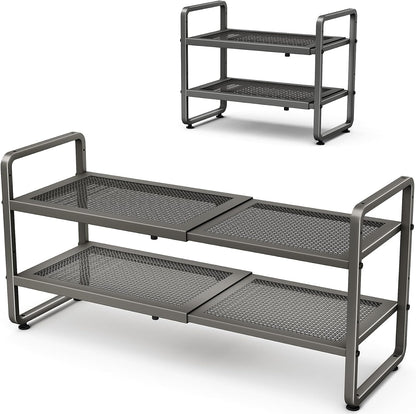 Shoe Rack - Expandable Shoe Organizer for Closet, Adjustable Metal Shoe Shelf Storage, Stackable Long Shoe Stand Holder for Garage, Entryway, Door Entrance (Black, 2-Tier)