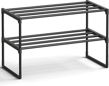 Shoe Rack, 3-Tier Shoe Organizer, Metal Storage Shelf, Upright or Upside Down, for 16-20 Pairs, Stackable, for Entryway, 11.8 x 36.2 x 21.7 Inches, Black ULSA303B02