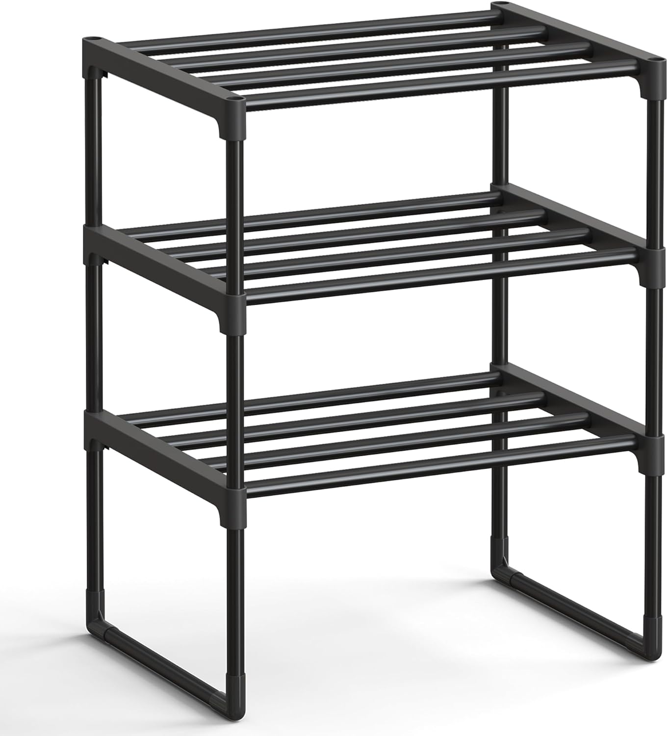 Shoe Rack, 3-Tier Shoe Organizer, Metal Storage Shelf, Upright or Upside Down, for 16-20 Pairs, Stackable, for Entryway, 11.8 x 36.2 x 21.7 Inches, Black ULSA303B02