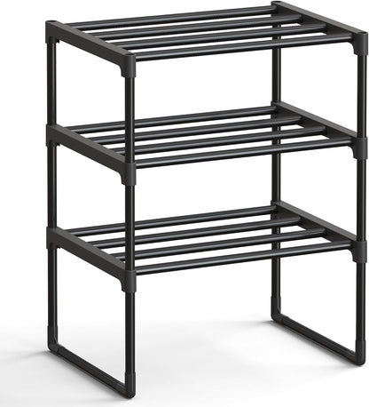 Shoe Rack, 3-Tier Shoe Organizer, Metal Storage Shelf, Upright or Upside Down, for 16-20 Pairs, Stackable, for Entryway, 11.8 x 36.2 x 21.7 Inches, Black ULSA303B02