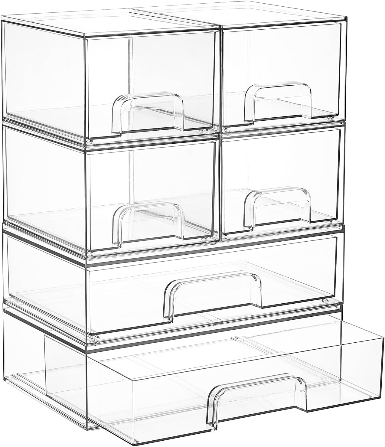 Stackable Storage Drawers Set of 5, Clear Plastic Organizer Bins for Baby Bottle, Beauty Supplies Storage, Ideal for Kichen Countertop, Vanity, Bathroom, Cabinet, Pantry Organization