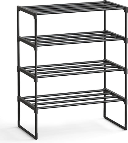 Shoe Rack, 3-Tier Shoe Organizer, Metal Storage Shelf, Upright or Upside Down, for 16-20 Pairs, Stackable, for Entryway, 11.8 x 36.2 x 21.7 Inches, Black ULSA303B02