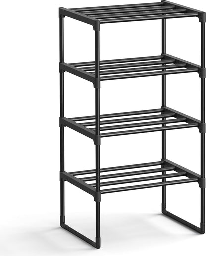 Shoe Rack, 3-Tier Shoe Organizer, Metal Storage Shelf, Upright or Upside Down, for 16-20 Pairs, Stackable, for Entryway, 11.8 x 36.2 x 21.7 Inches, Black ULSA303B02