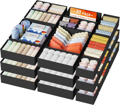 Drawer Organizer Clothes, 12 Pack Dresser Organizer, Foldable Closet Organizers and Storage, Fabric Dresser Bins, Drawer Dividers for Nursery, Baby Clothes, Underwears, Sock (Beige)
