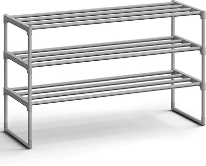 Shoe Rack, 3-Tier Shoe Organizer, Metal Storage Shelf, Upright or Upside Down, for 16-20 Pairs, Stackable, for Entryway, 11.8 x 36.2 x 21.7 Inches, Black ULSA303B02