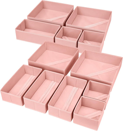 Drawer Organizer Clothes, 12 Pack Dresser Organizer, Foldable Closet Organizers and Storage, Fabric Dresser Bins, Drawer Dividers for Nursery, Baby Clothes, Underwears, Sock (Beige)