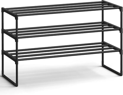 Shoe Rack, 3-Tier Shoe Organizer, Metal Storage Shelf, Upright or Upside Down, for 16-20 Pairs, Stackable, for Entryway, 11.8 x 36.2 x 21.7 Inches, Black ULSA303B02