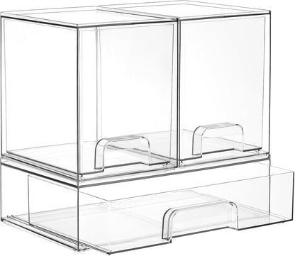 Stackable Storage Drawers Set of 5, Clear Plastic Organizer Bins for Baby Bottle, Beauty Supplies Storage, Ideal for Kichen Countertop, Vanity, Bathroom, Cabinet, Pantry Organization
