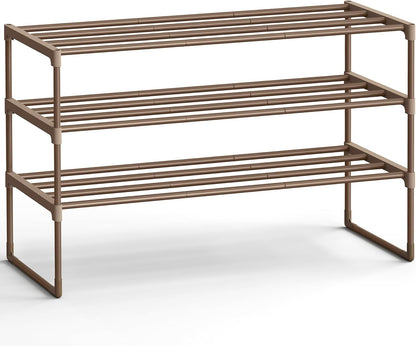 Shoe Rack, 3-Tier Shoe Organizer, Metal Storage Shelf, Upright or Upside Down, for 16-20 Pairs, Stackable, for Entryway, 11.8 x 36.2 x 21.7 Inches, Black ULSA303B02