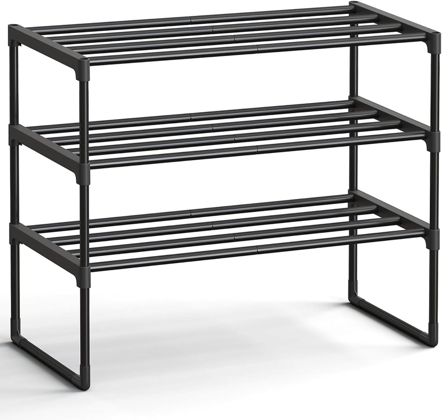 Shoe Rack, 3-Tier Shoe Organizer, Metal Storage Shelf, Upright or Upside Down, for 16-20 Pairs, Stackable, for Entryway, 11.8 x 36.2 x 21.7 Inches, Black ULSA303B02