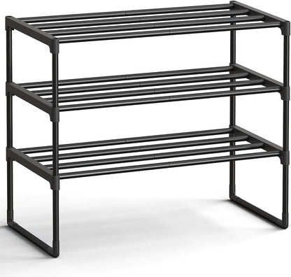 Shoe Rack, 3-Tier Shoe Organizer, Metal Storage Shelf, Upright or Upside Down, for 16-20 Pairs, Stackable, for Entryway, 11.8 x 36.2 x 21.7 Inches, Black ULSA303B02