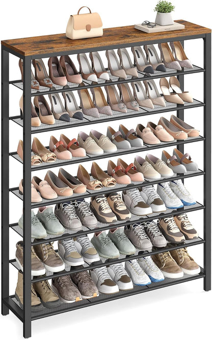 4 Tier Shoe Rack, Shoe Organizer for Closet, Entryway, 16-20 Pairs of Shoes, Large Shoe Rack Organizer with 3 Metal Mesh Shelves, 11.8 x 39.4 x 28.3 Inches, Rustic Brown and Black ULBS14BX