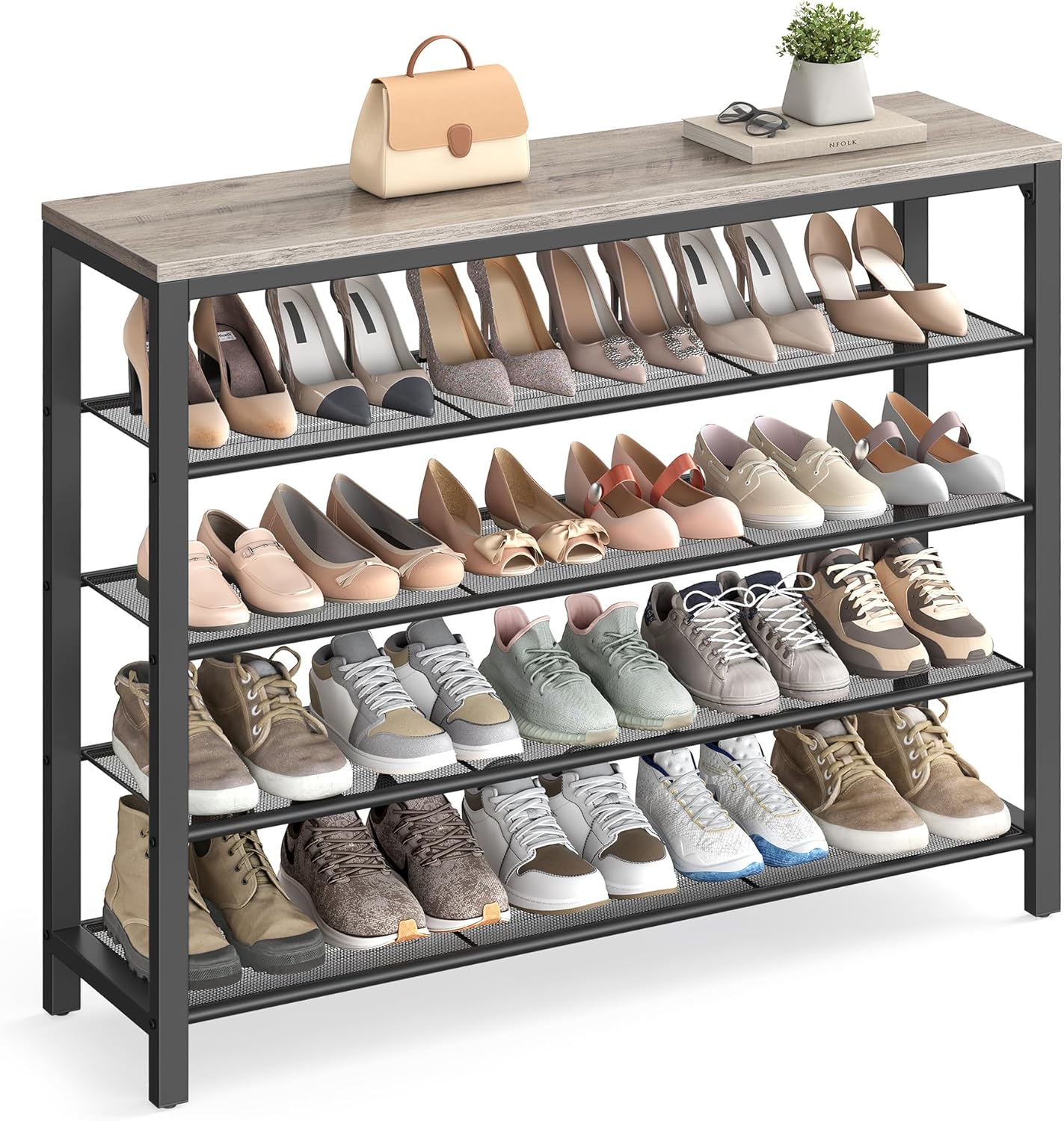 4 Tier Shoe Rack, Shoe Organizer for Closet, Entryway, 16-20 Pairs of Shoes, Large Shoe Rack Organizer with 3 Metal Mesh Shelves, 11.8 x 39.4 x 28.3 Inches, Rustic Brown and Black ULBS14BX