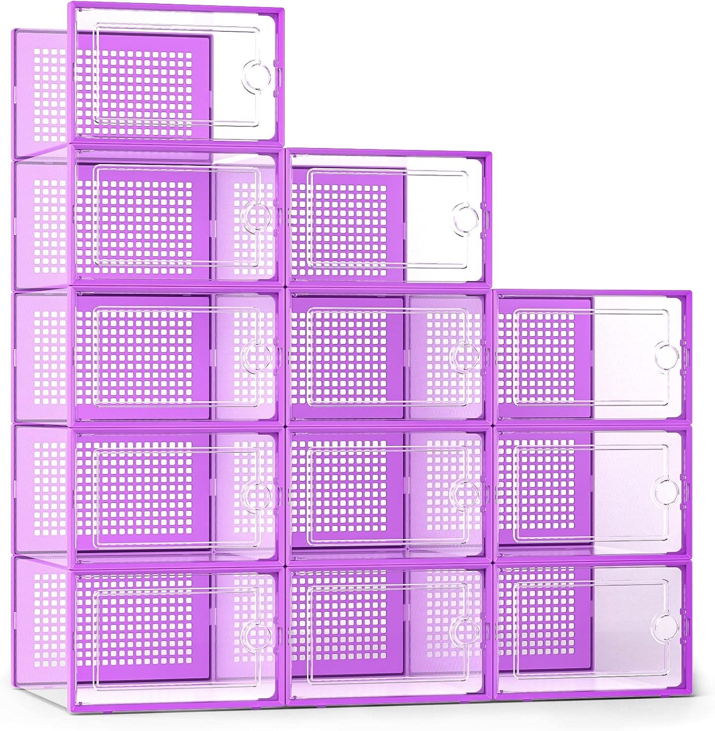 X-Large Shoe Storage Boxes Organizers Clear Plastic Stackable 12 Pack, Shoe Rack & Holder Substitute, Sneaker Containers, Toy Storage Organizer Bins for Entryway, Closet, Under Bed, Black