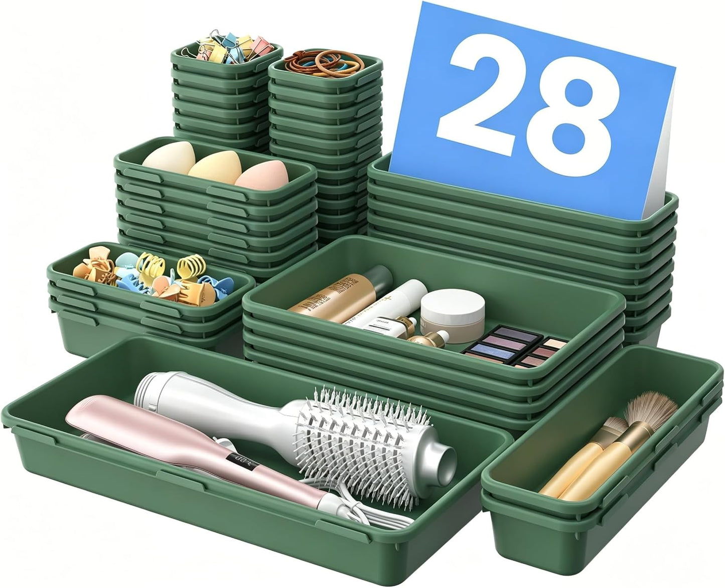 Drawer Organizer, 【𝟱𝗦𝗶𝘇𝗲】 Makeup organizer, 【Holds 177 Items】 Bathroom Organizers and Storage, Organization and Storage, Desk Drawer Organizer for Vanity (Clear)