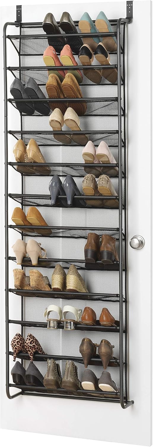 36 Pair Over The Door Shoe Organizer, 12 Tier Hanging Shoe Organizer, Heavy Duty Metal & Mesh Shoe Holder, Hanging Shoe Rack for Closet Organizer & Storage, 74"H x 21.7"W x 7.5"D, White