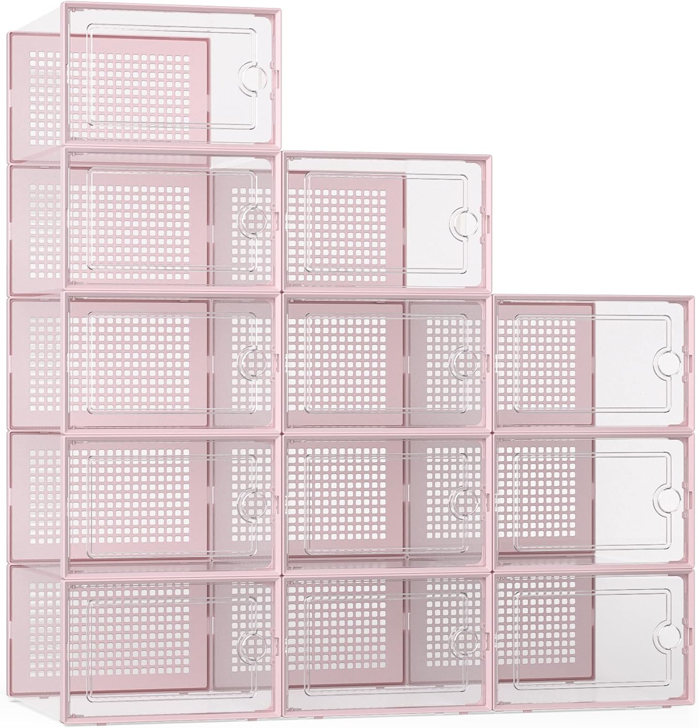 X-Large Shoe Storage Boxes Organizers Clear Plastic Stackable 12 Pack, Shoe Rack & Holder Substitute, Sneaker Containers, Toy Storage Organizer Bins for Entryway, Closet, Under Bed, Black
