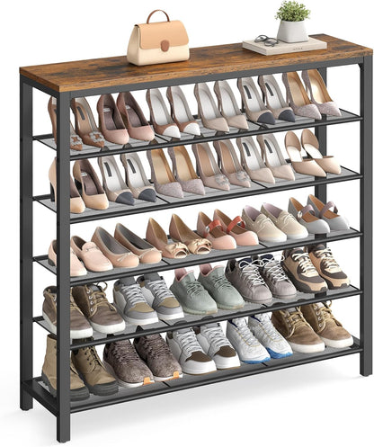 4 Tier Shoe Rack, Shoe Organizer for Closet, Entryway, 16-20 Pairs of Shoes, Large Shoe Rack Organizer with 3 Metal Mesh Shelves, 11.8 x 39.4 x 28.3 Inches, Rustic Brown and Black ULBS14BX