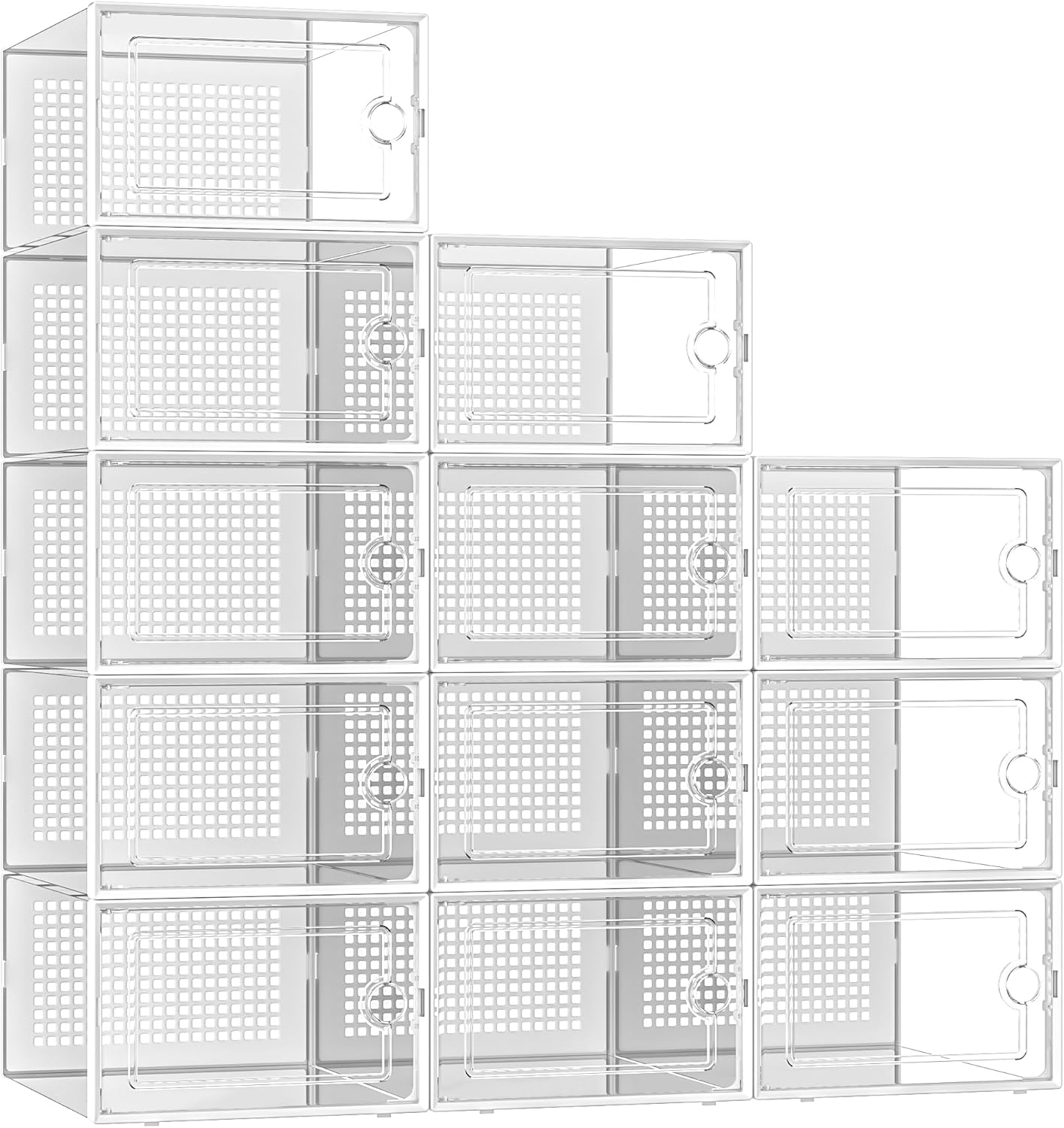 X-Large Shoe Storage Boxes Organizers Clear Plastic Stackable 12 Pack, Shoe Rack & Holder Substitute, Sneaker Containers, Toy Storage Organizer Bins for Entryway, Closet, Under Bed, Black