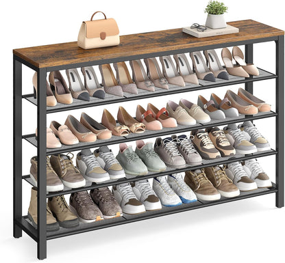 4 Tier Shoe Rack, Shoe Organizer for Closet, Entryway, 16-20 Pairs of Shoes, Large Shoe Rack Organizer with 3 Metal Mesh Shelves, 11.8 x 39.4 x 28.3 Inches, Rustic Brown and Black ULBS14BX
