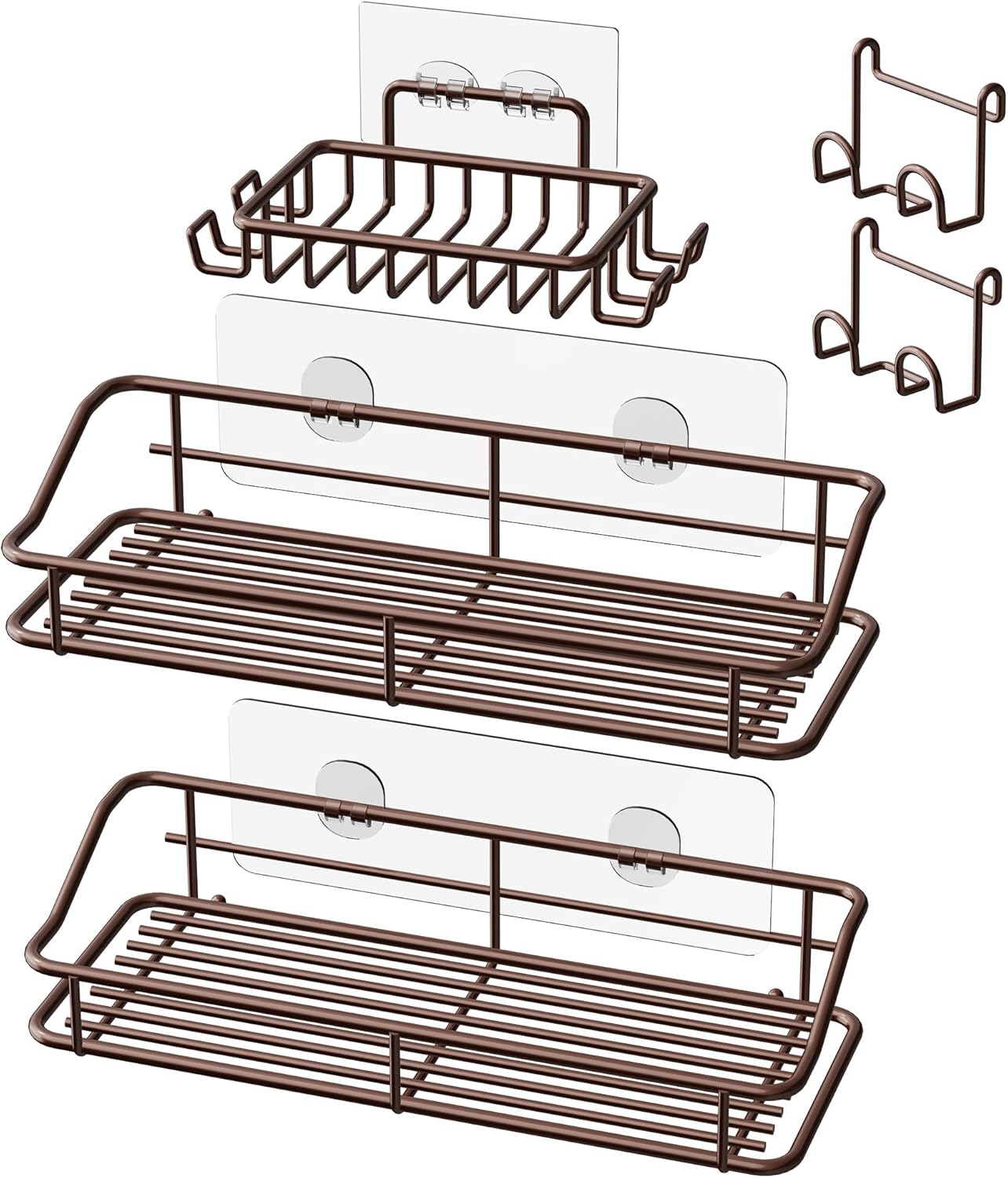 Shower Caddy Shelf Storage Rack Adhesive Without Drilling Stainless Steel with Hooks for Washroom, Lavatory, Restroom, Toilet, Bathroom, Kitchen - 2 Pack