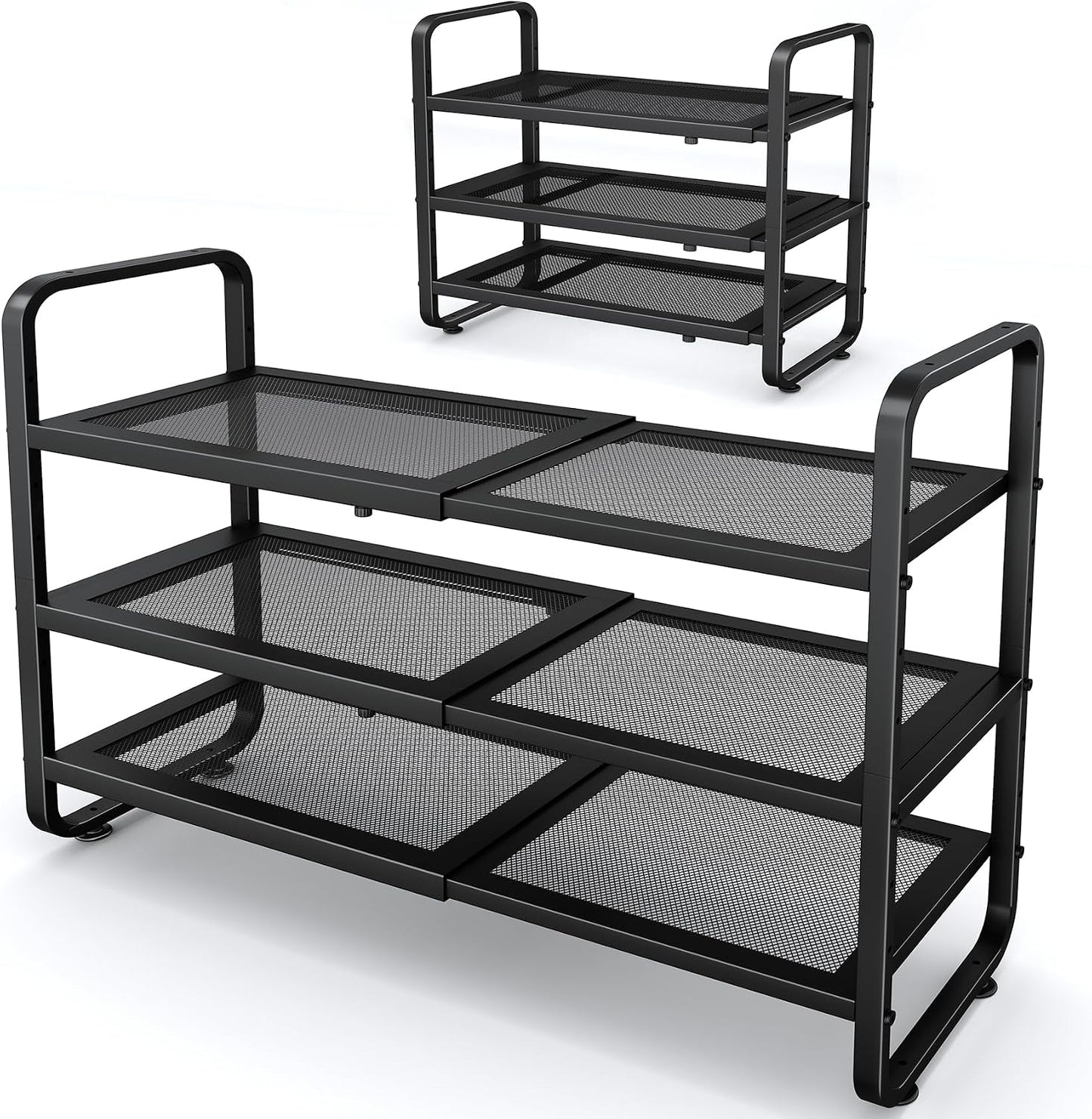Shoe Rack - Expandable Shoe Organizer for Closet, Adjustable Metal Shoe Shelf Storage, Stackable Long Shoe Stand Holder for Garage, Entryway, Door Entrance (Black, 2-Tier)