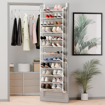 36 Pair Over The Door Shoe Organizer, 12 Tier Hanging Shoe Organizer, Heavy Duty Metal & Mesh Shoe Holder, Hanging Shoe Rack for Closet Organizer & Storage, 74"H x 21.7"W x 7.5"D, White